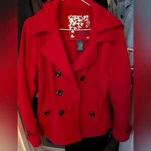 Sebby Red Double-Breasted Pea Coat